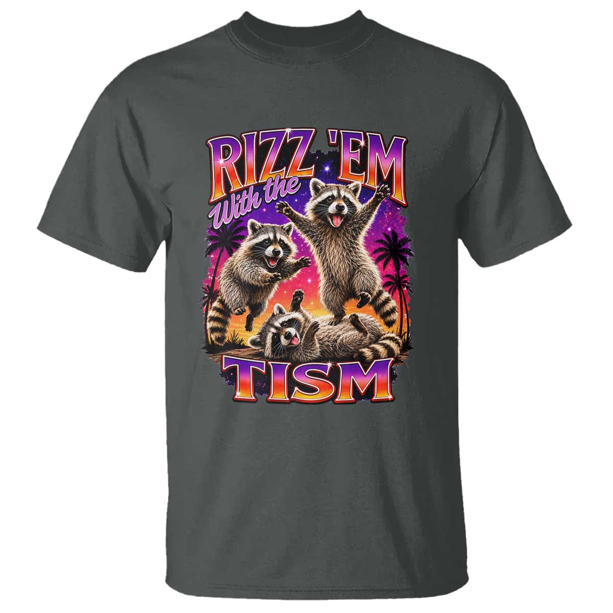 Rizz Em With The Tism Funny Raccoon T Shirt Trash Panda Vintage Bootleg Graphic