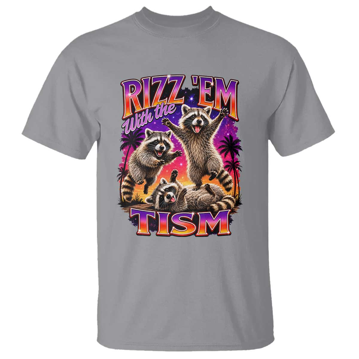 Rizz Em With The Tism Funny Raccoon T Shirt Trash Panda Vintage Bootleg Graphic