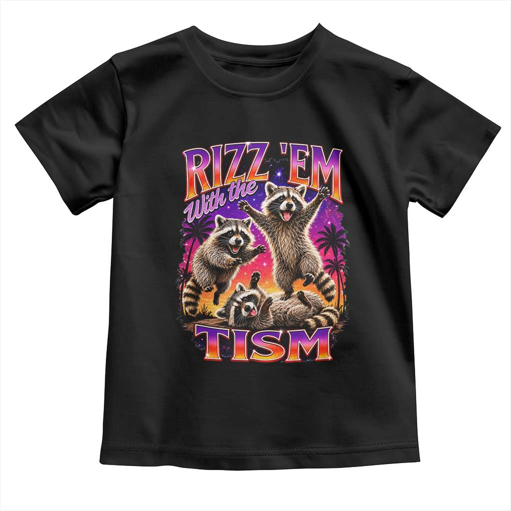 Rizz Em With The Tism Funny Raccoon Toddler T Shirt Trash Panda Vintage Bootleg Graphic
