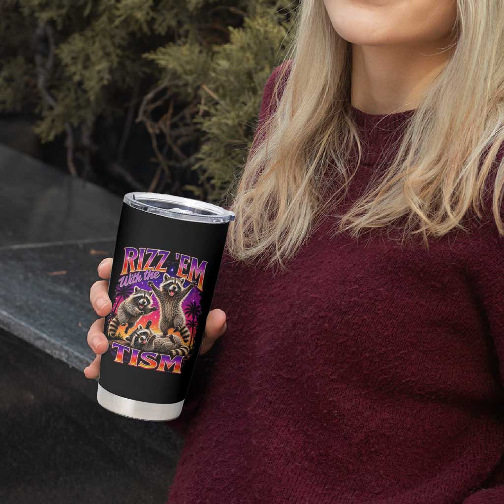 Rizz Em With The Tism Funny Raccoon Tumbler Cup Trash Panda Vintage Bootleg Graphic