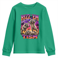 Rizz Em With The Tism Funny Raccoon Youth Sweatshirt Trash Panda Vintage Bootleg Graphic