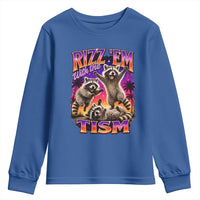 Rizz Em With The Tism Funny Raccoon Youth Sweatshirt Trash Panda Vintage Bootleg Graphic