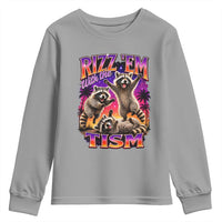 Rizz Em With The Tism Funny Raccoon Youth Sweatshirt Trash Panda Vintage Bootleg Graphic