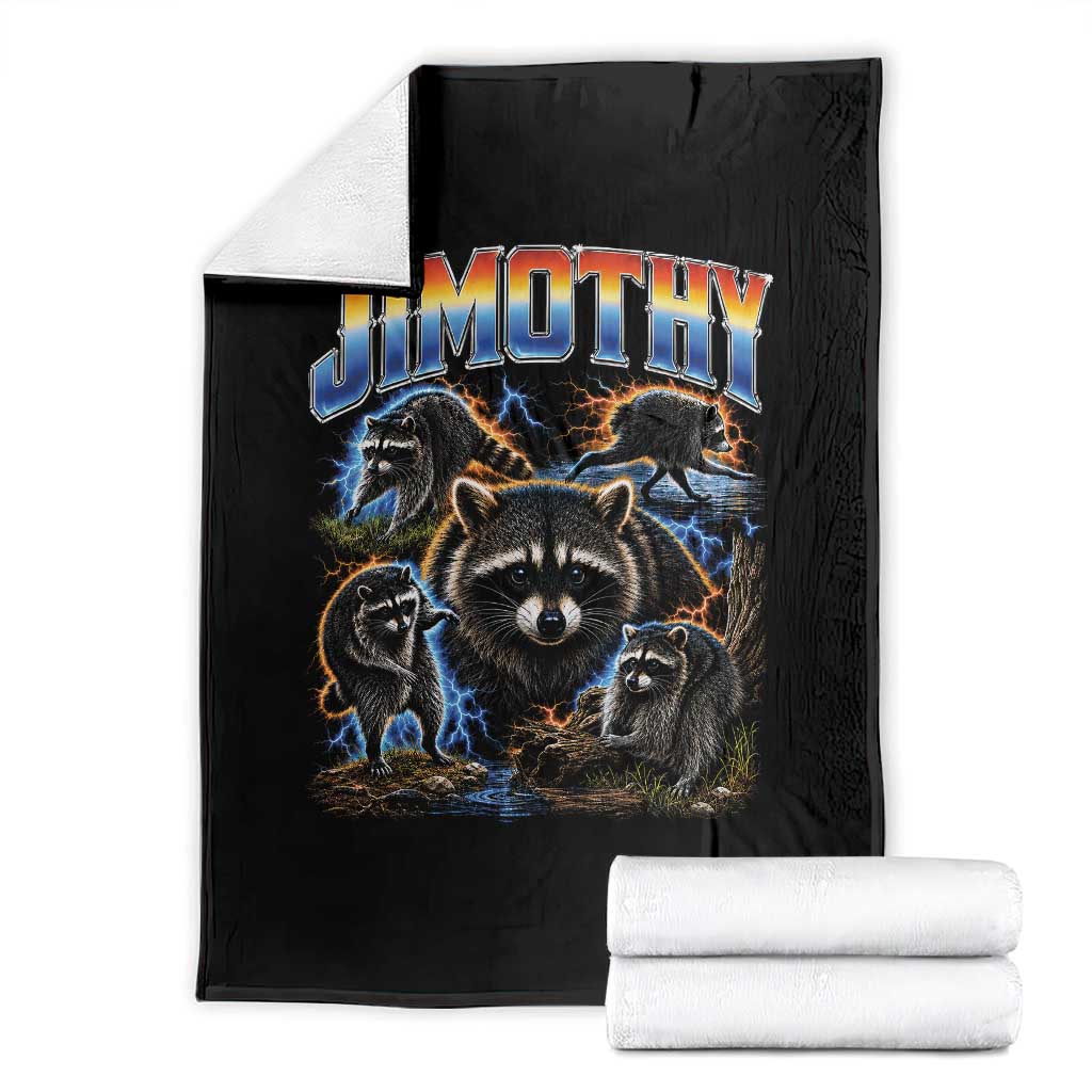 Jimothy the Raccoon Vintage 90s Bootleg Lightning Graphic Throw Blanket Viral Seattle Trash Panda