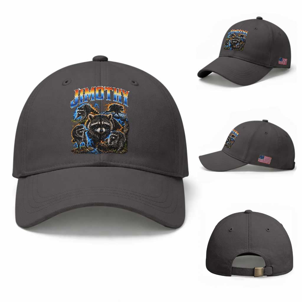 Jimothy the Raccoon Vintage 90s Bootleg Lightning Graphic Baseball Cap Viral Seattle Trash Panda
