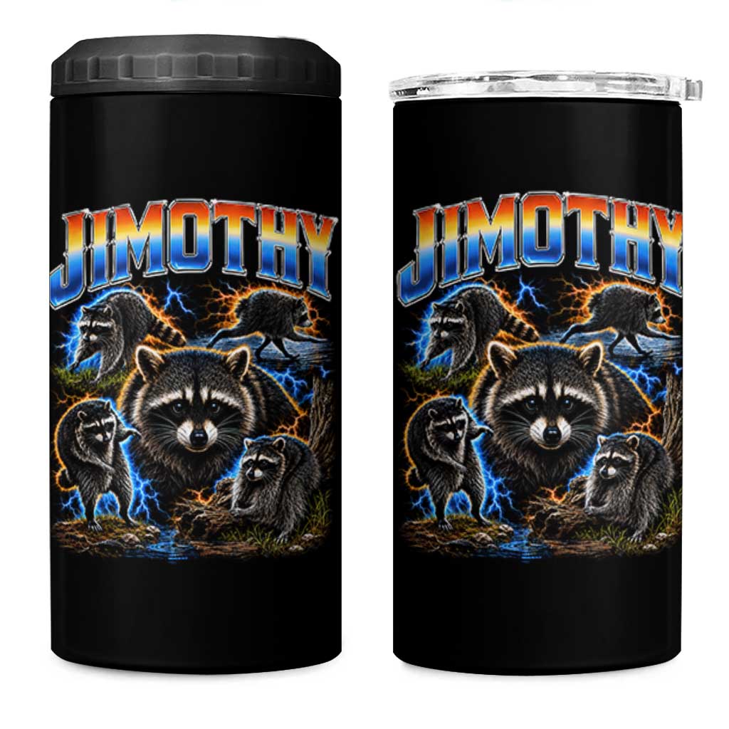 Jimothy the Raccoon Vintage 90s Bootleg Lightning Graphic 4 in 1 Can Cooler Tumbler Viral Seattle Trash Panda