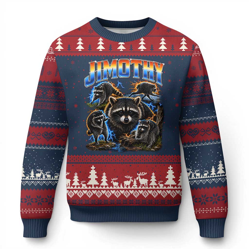 Jimothy the Raccoon Vintage 90s Bootleg Lightning Graphic Ugly Christmas Sweater Viral Seattle Trash Panda