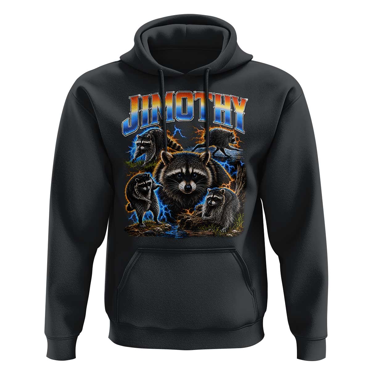 Jimothy the Raccoon Vintage 90s Bootleg Lightning Graphic Hoodie Viral Seattle Trash Panda