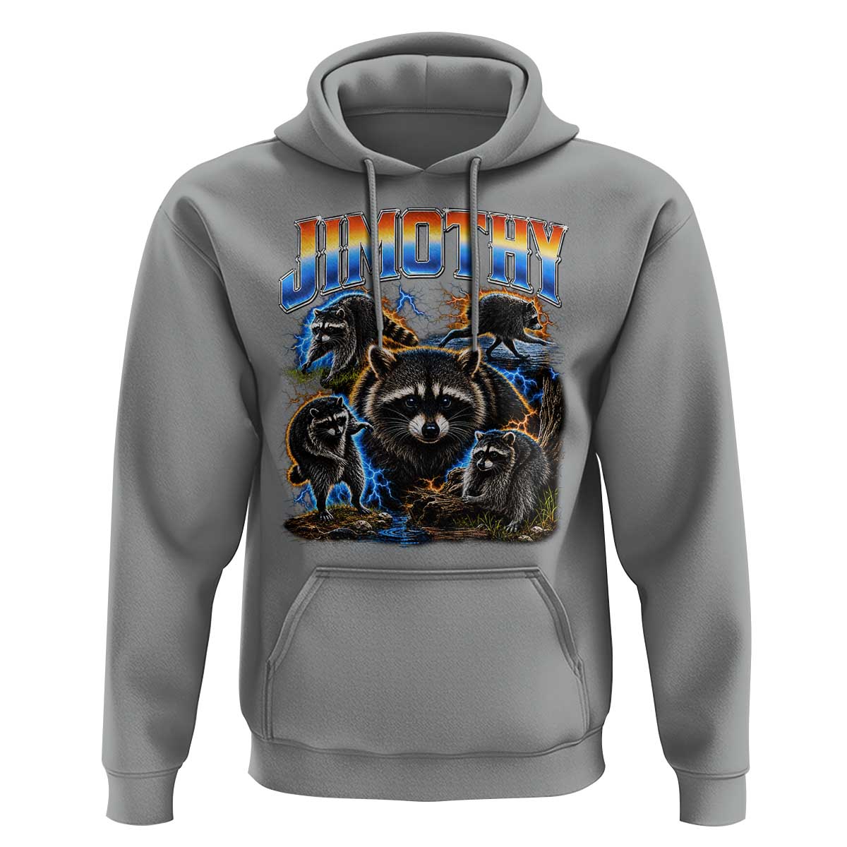 Jimothy the Raccoon Vintage 90s Bootleg Lightning Graphic Hoodie Viral Seattle Trash Panda