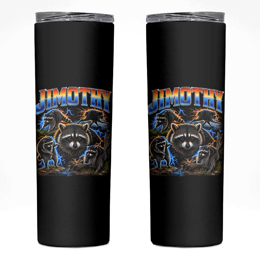 Jimothy the Raccoon Vintage 90s Bootleg Lightning Graphic Skinny Tumbler Viral Seattle Trash Panda