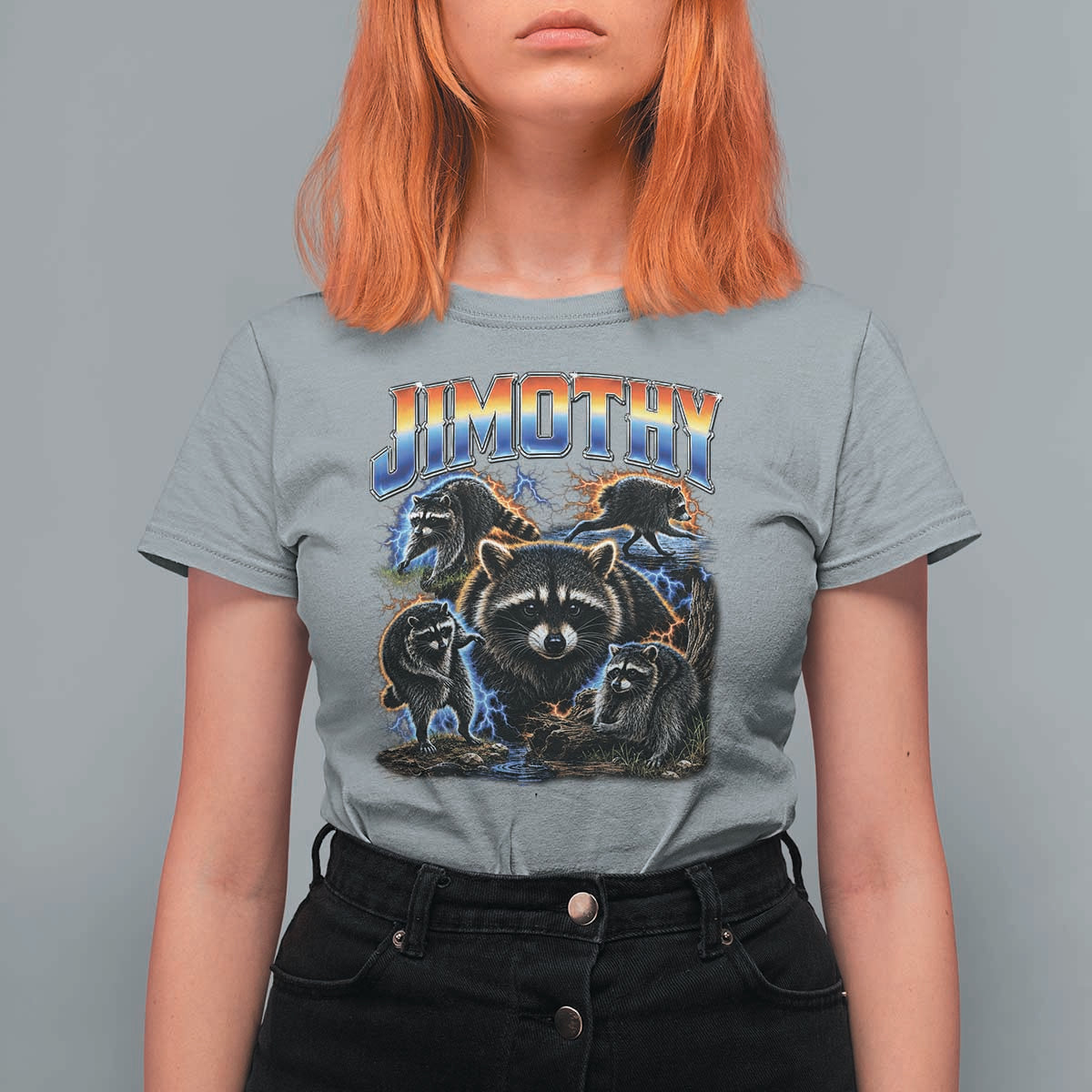 Jimothy the Raccoon Vintage 90s Bootleg Lightning Graphic T Shirt For Women Viral Seattle Trash Panda
