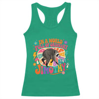 In A World Full Of Ordinary Be A Jimothy Psychedelic Style Racerback Tank Top Retro Groovy Seattle Raccoon Legend Graphic