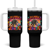 In A World Full Of Ordinary Be A Jimothy Psychedelic Style Tumbler With Handle Retro Groovy Seattle Raccoon Legend Graphic
