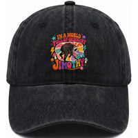 In A World Full Of Ordinary Be A Jimothy Psychedelic Style Washed Cotton Baseball Cap Retro Groovy Seattle Raccoon Legend Graphic