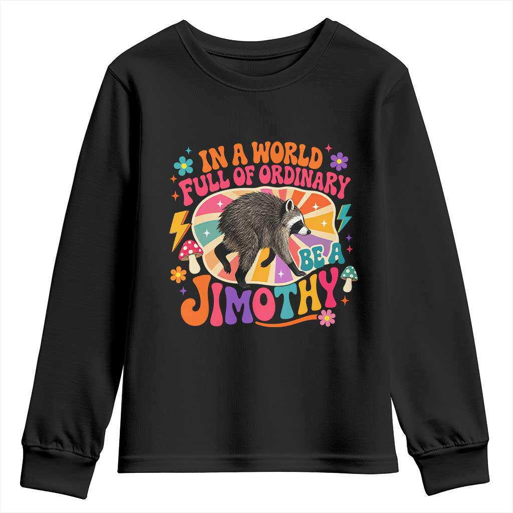 In A World Full Of Ordinary Be A Jimothy Psychedelic Style Youth Sweatshirt Retro Groovy Seattle Raccoon Legend Graphic