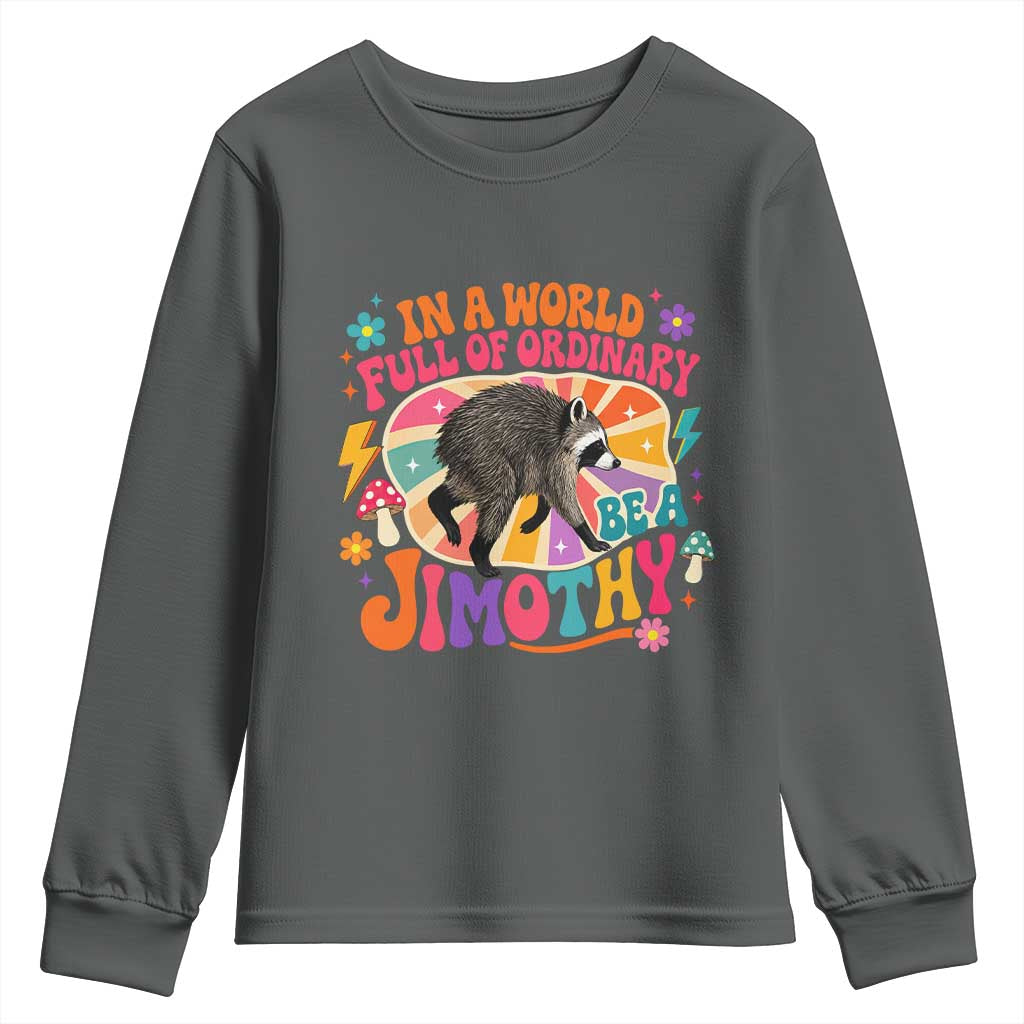 In A World Full Of Ordinary Be A Jimothy Psychedelic Style Youth Sweatshirt Retro Groovy Seattle Raccoon Legend Graphic