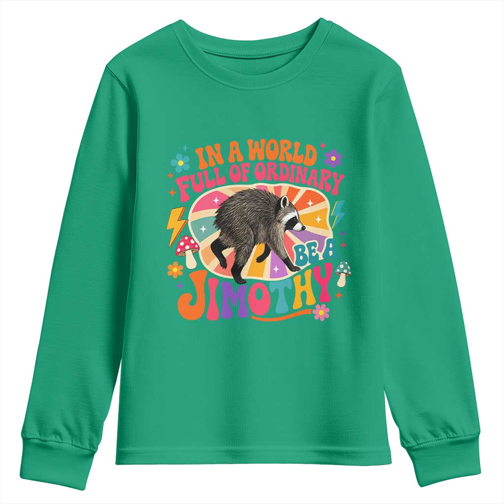 In A World Full Of Ordinary Be A Jimothy Psychedelic Style Youth Sweatshirt Retro Groovy Seattle Raccoon Legend Graphic