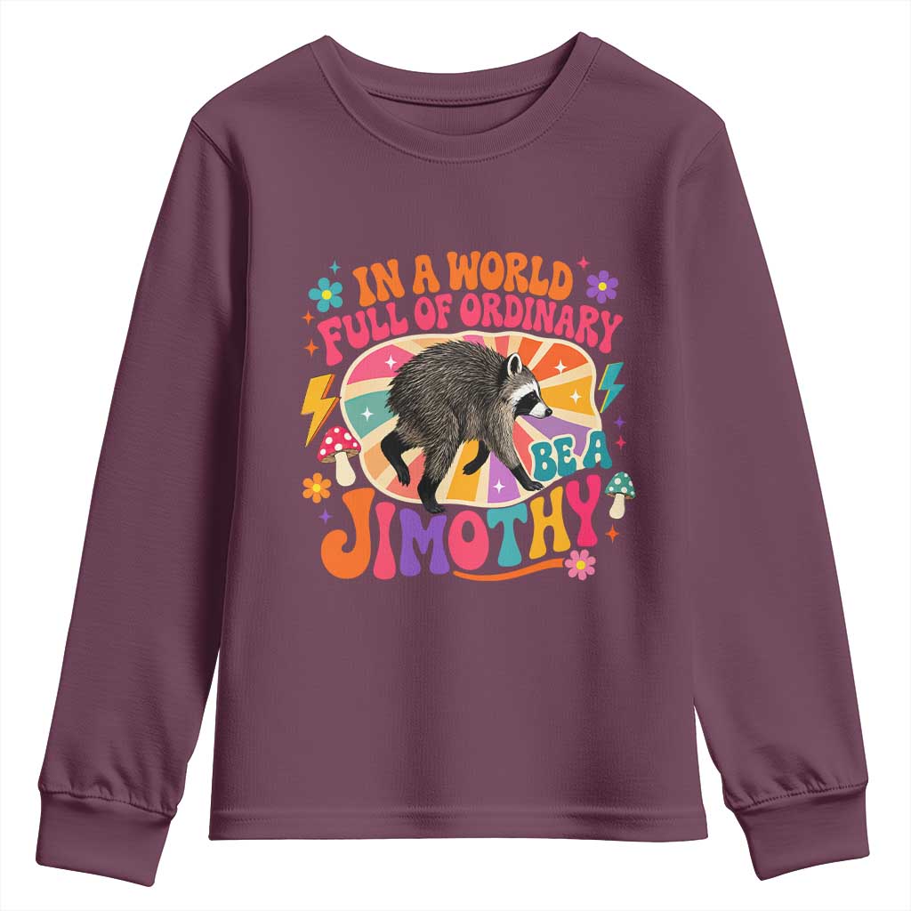 In A World Full Of Ordinary Be A Jimothy Psychedelic Style Youth Sweatshirt Retro Groovy Seattle Raccoon Legend Graphic