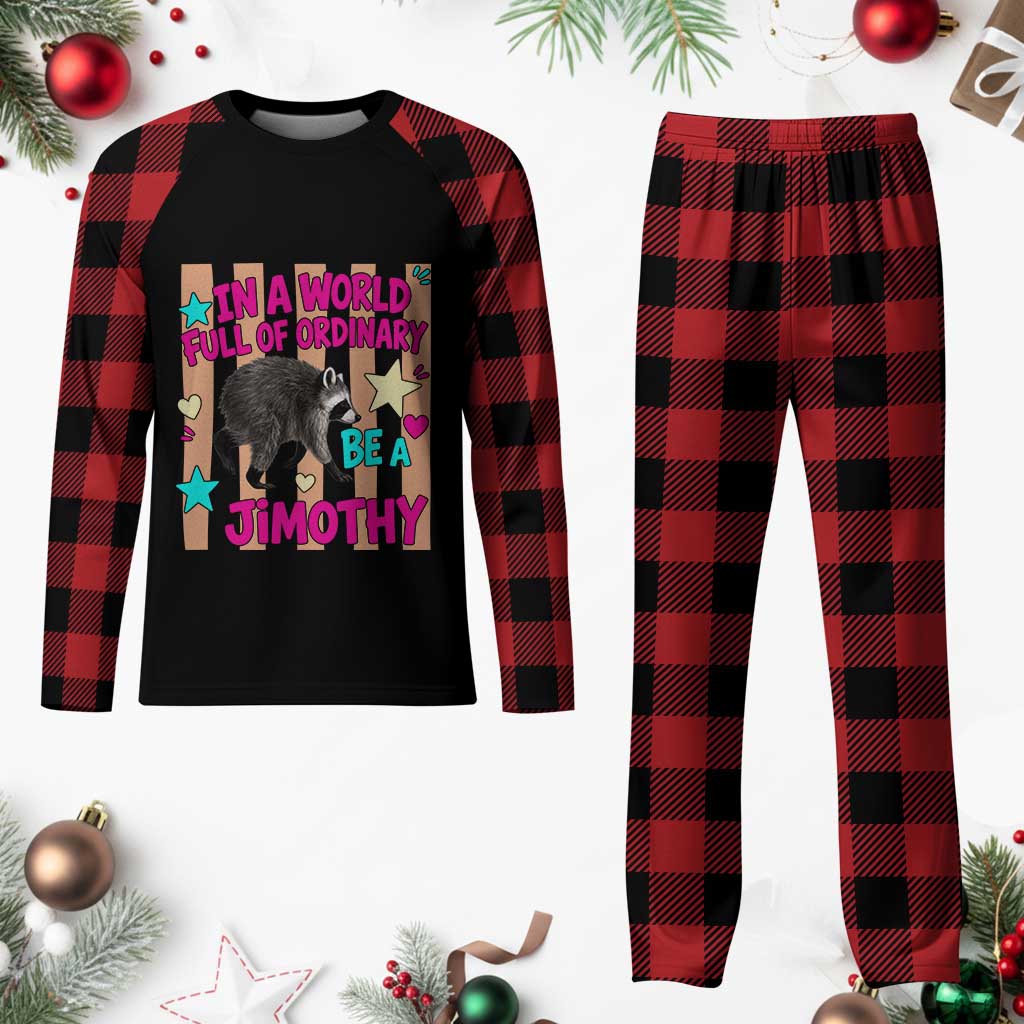 In A World Full Of Ordinary Be A Jimothy Preppy Style Plaid Pajama Set Cute Y2K Pop Seattle Raccoon Legend Graphic