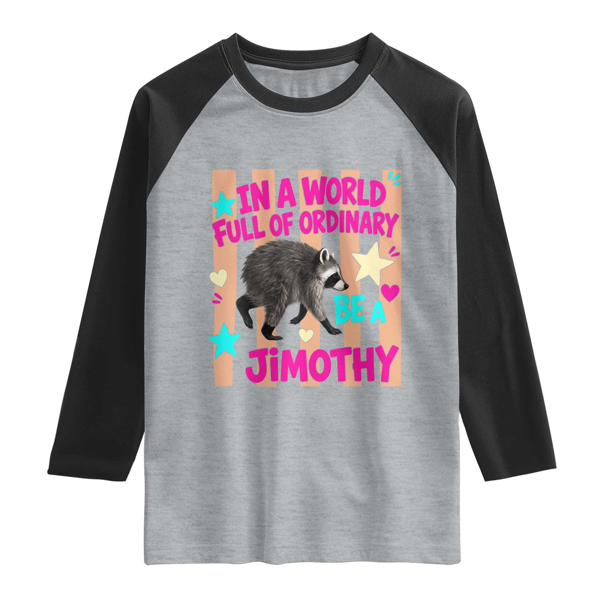 In A World Full Of Ordinary Be A Jimothy Preppy Style Raglan Shirt Cute Y2K Pop Seattle Raccoon Legend Graphic