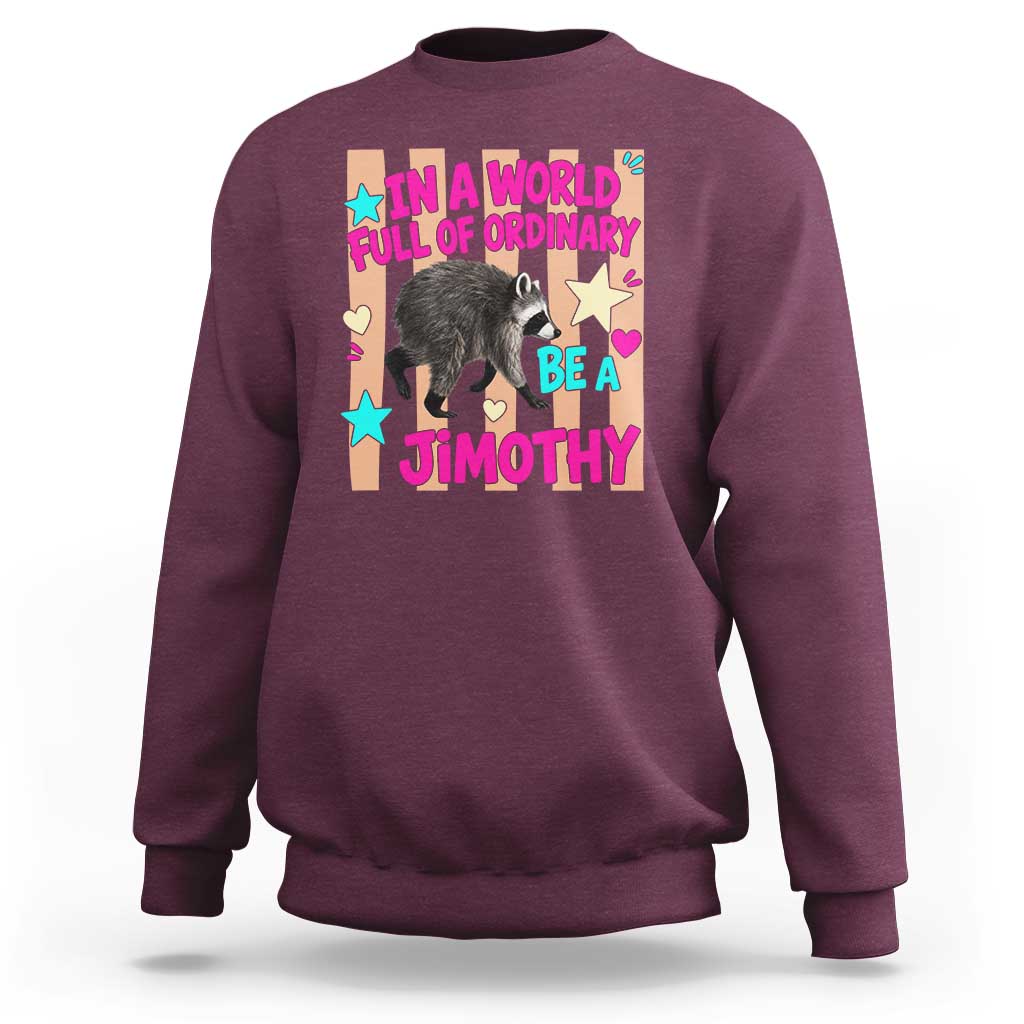 In A World Full Of Ordinary Be A Jimothy Preppy Style Sweatshirt Cute Y2K Pop Seattle Raccoon Legend Graphic