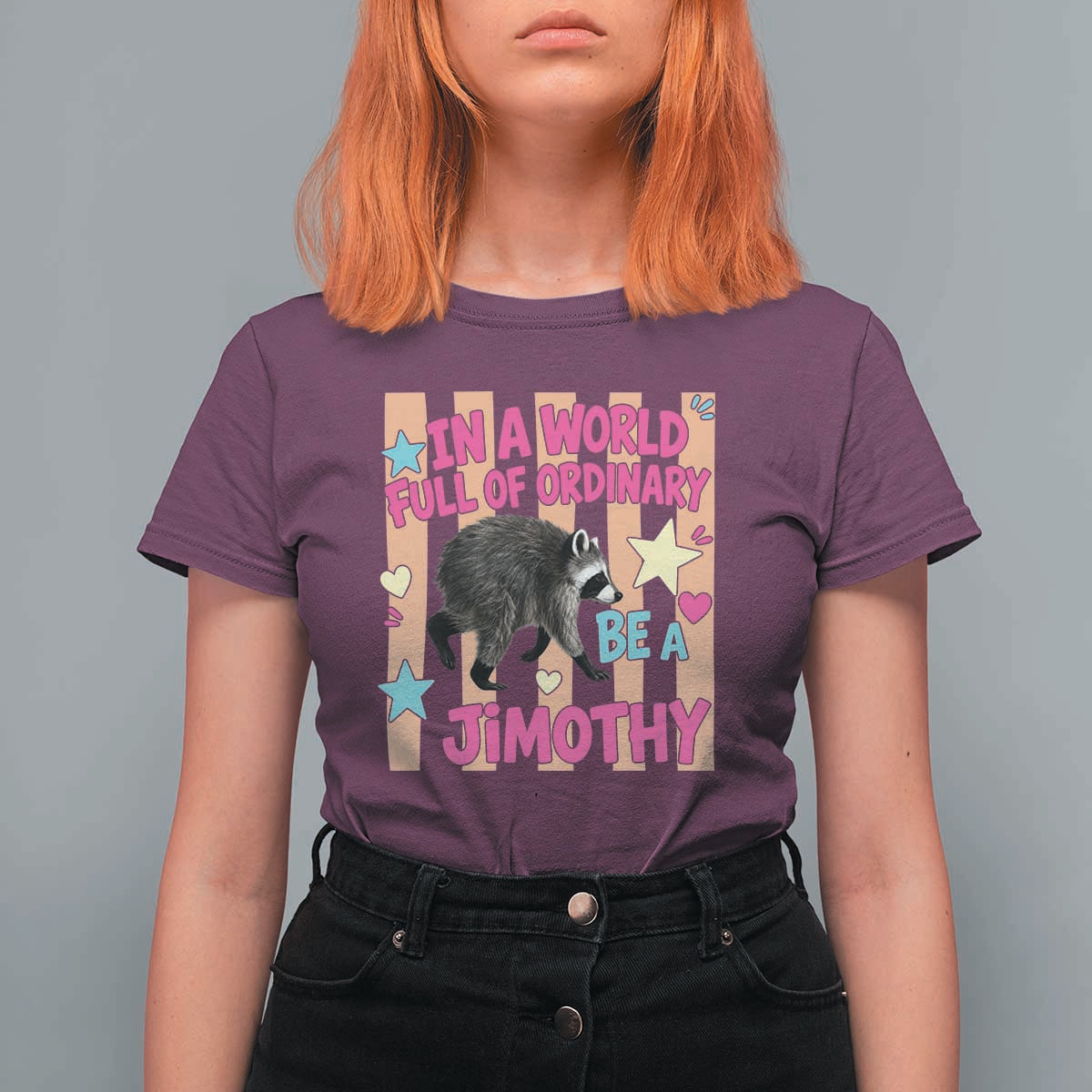 In A World Full Of Ordinary Be A Jimothy Preppy Style T Shirt For Women Cute Y2K Pop Seattle Raccoon Legend Graphic