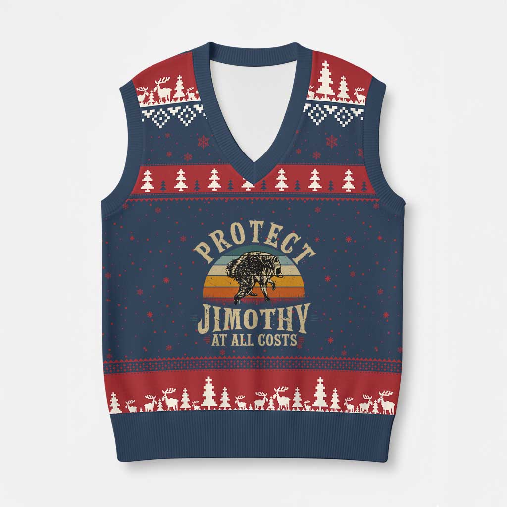 Protect Jimothy At All Costs Seattle Raccoon V-Neck Knit Sweater Vest Vintage Sunset Feral Trash Panda Legend Supporter