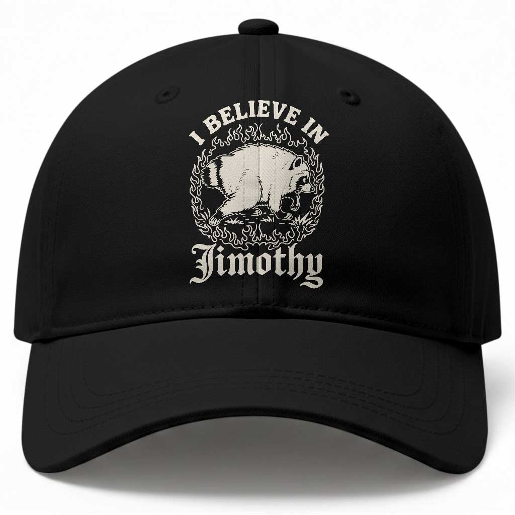 I Believe In Jimothy the Seattle Raccoon Baseball Cap Flaming Circle Vintage Feral Legend Trash Panda Supporter