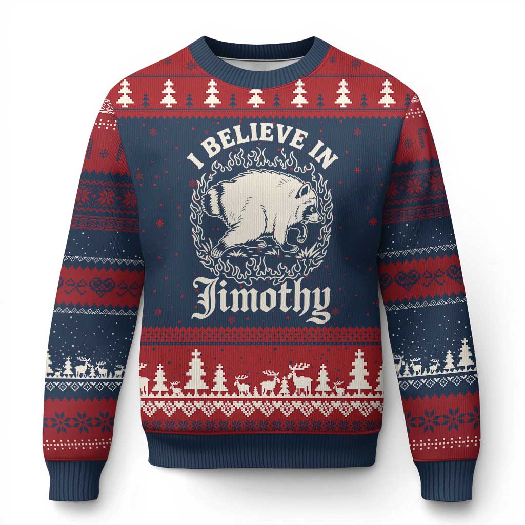 I Believe In Jimothy the Seattle Raccoon Ugly Christmas Sweater Flaming Circle Vintage Feral Legend Trash Panda Supporter