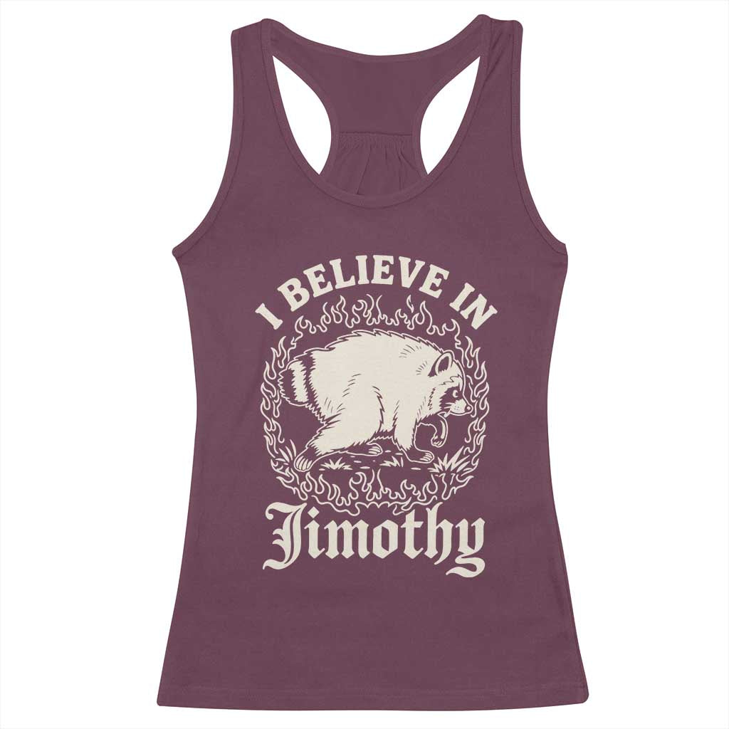 I Believe In Jimothy the Seattle Raccoon Racerback Tank Top Flaming Circle Vintage Feral Legend Trash Panda Supporter