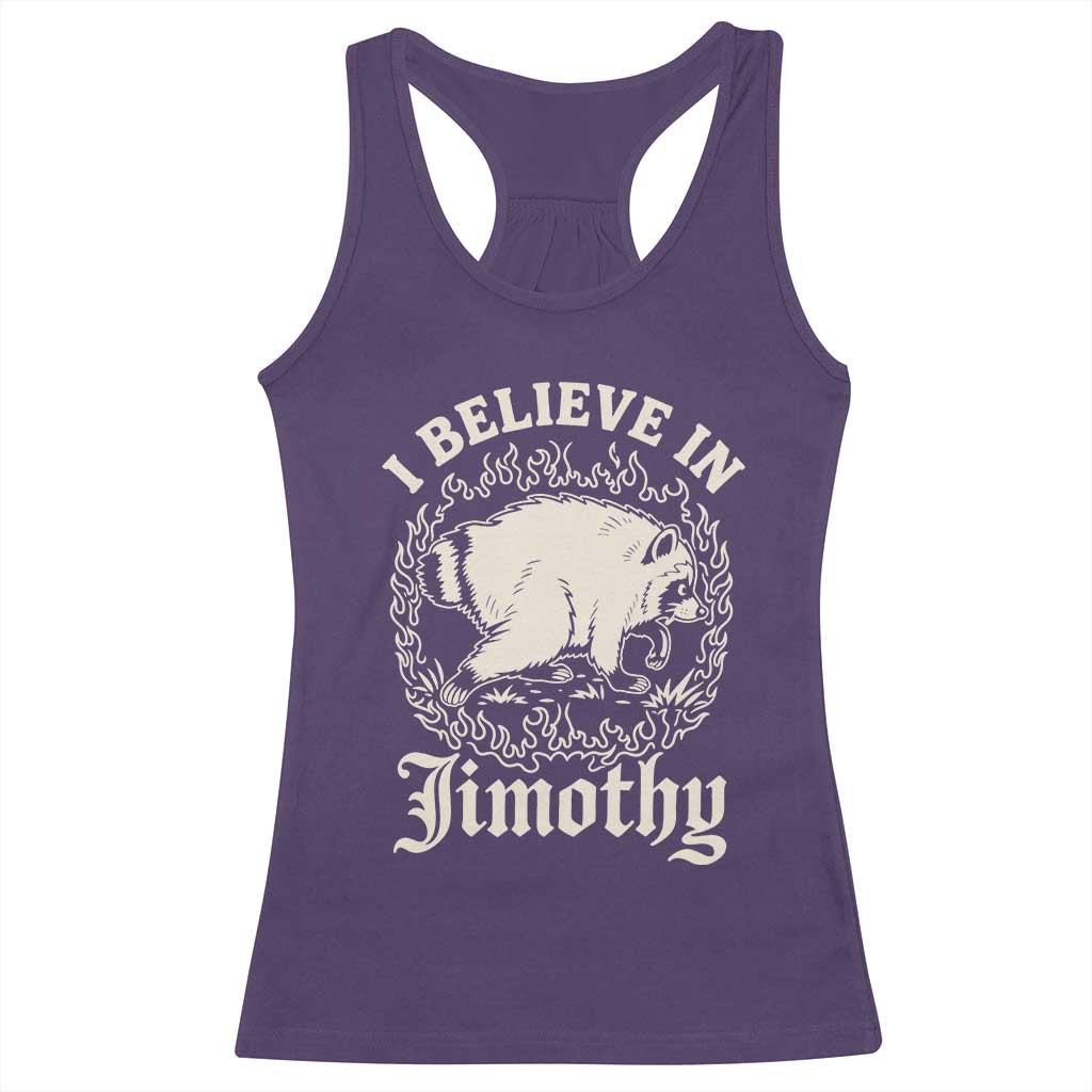 I Believe In Jimothy the Seattle Raccoon Racerback Tank Top Flaming Circle Vintage Feral Legend Trash Panda Supporter
