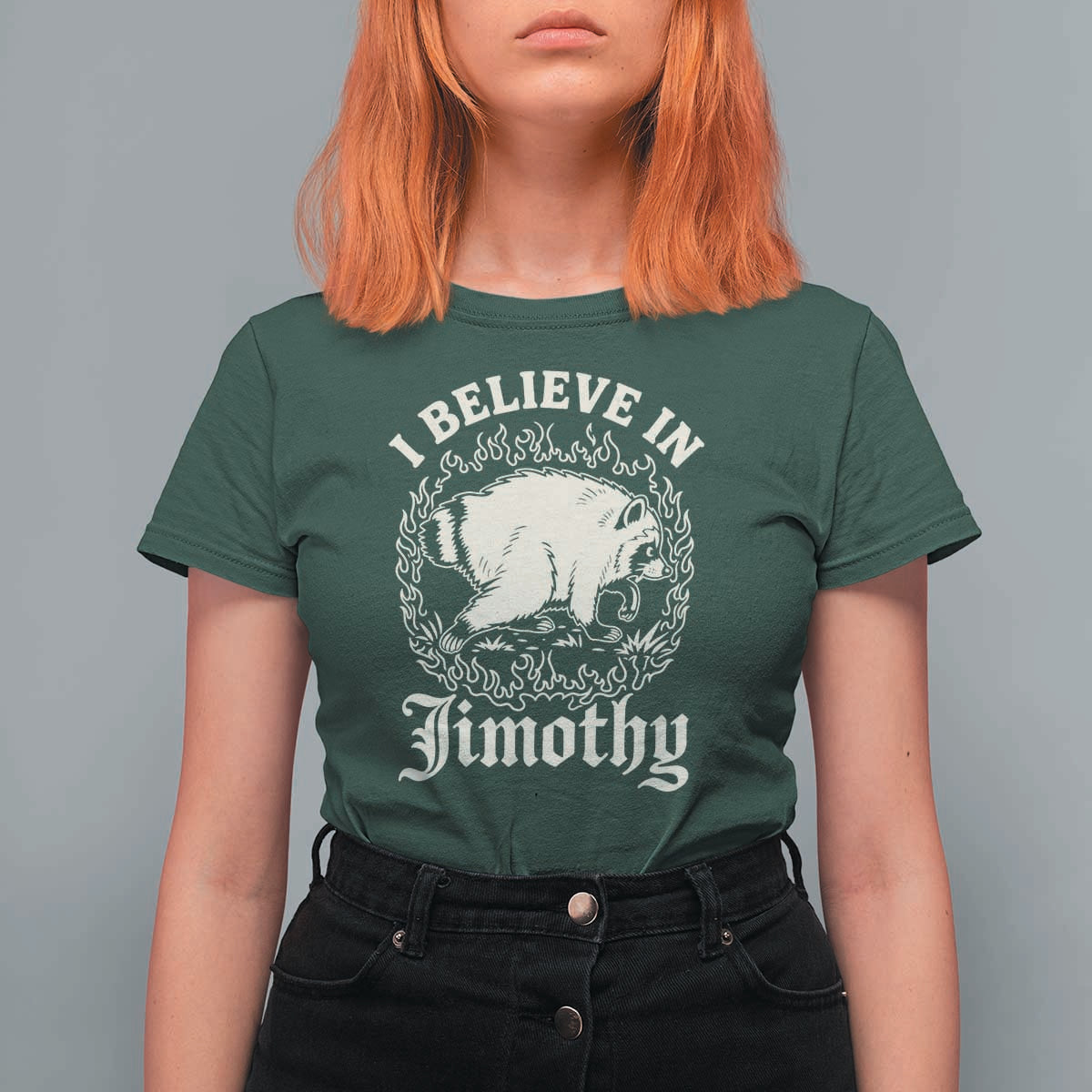 I Believe In Jimothy the Seattle Raccoon T Shirt For Women Flaming Circle Vintage Feral Legend Trash Panda Supporter