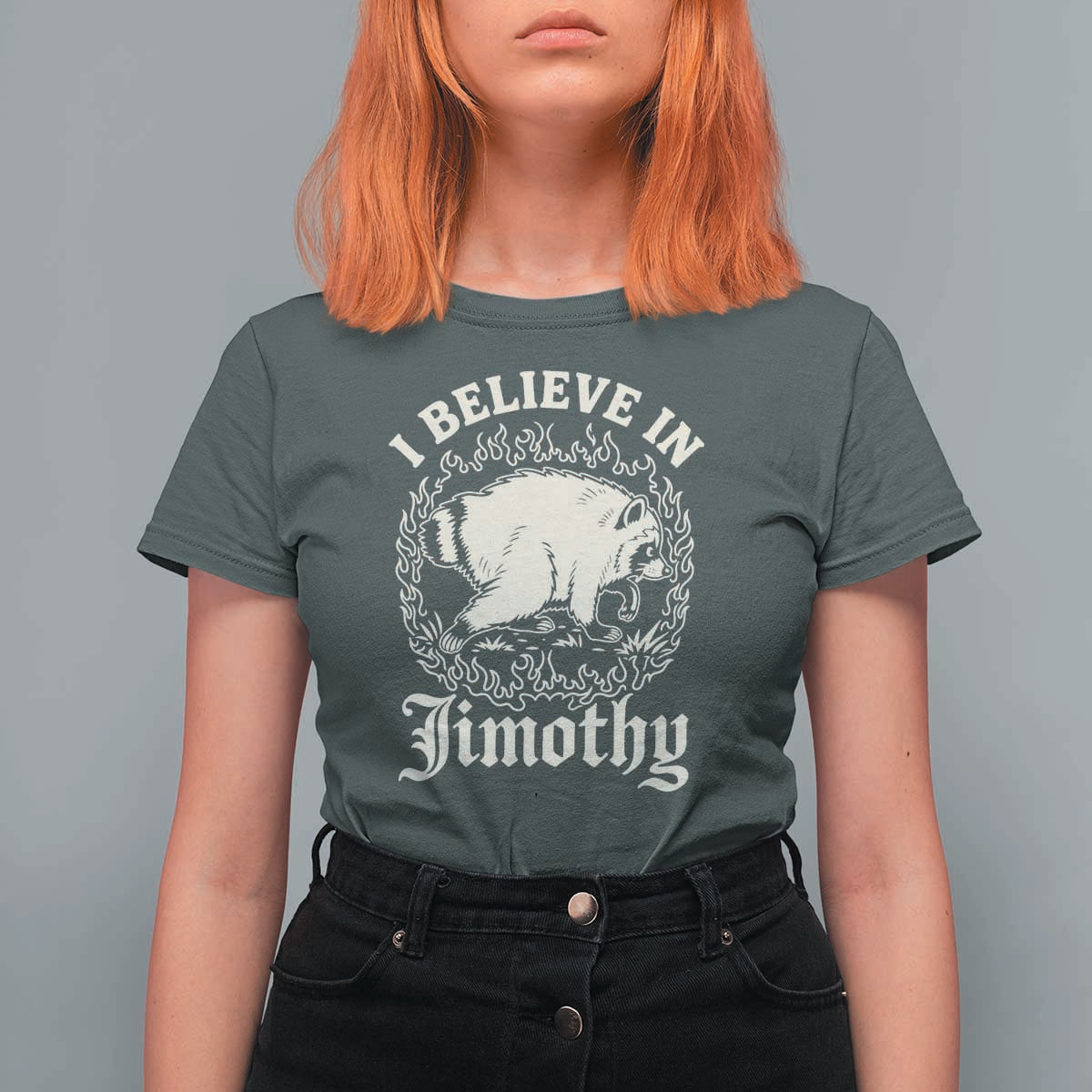 I Believe In Jimothy the Seattle Raccoon T Shirt For Women Flaming Circle Vintage Feral Legend Trash Panda Supporter