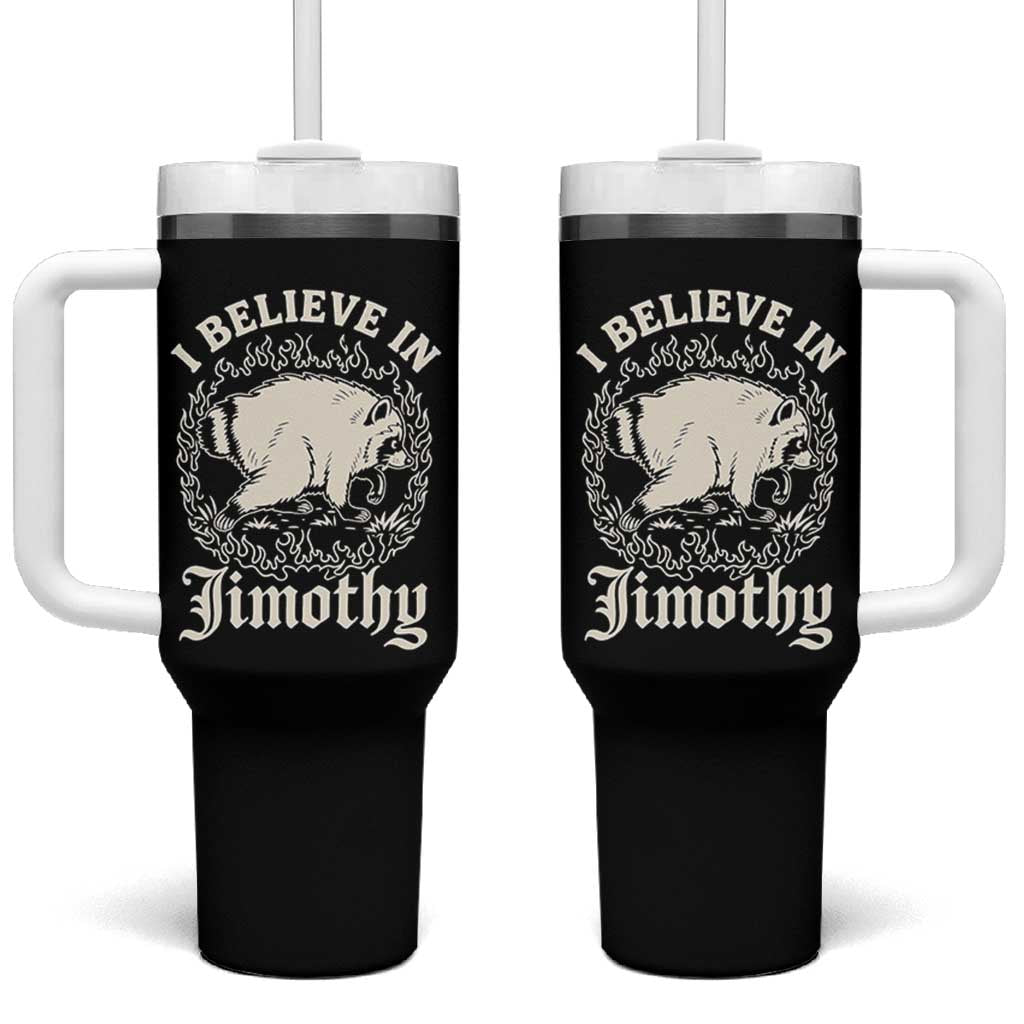I Believe In Jimothy the Seattle Raccoon Tumbler With Handle Flaming Circle Vintage Feral Legend Trash Panda Supporter