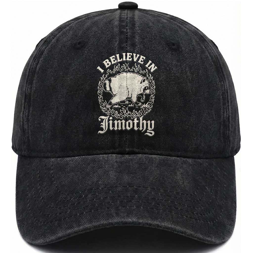 I Believe In Jimothy the Seattle Raccoon Washed Cotton Baseball Cap Flaming Circle Vintage Feral Legend Trash Panda Supporter