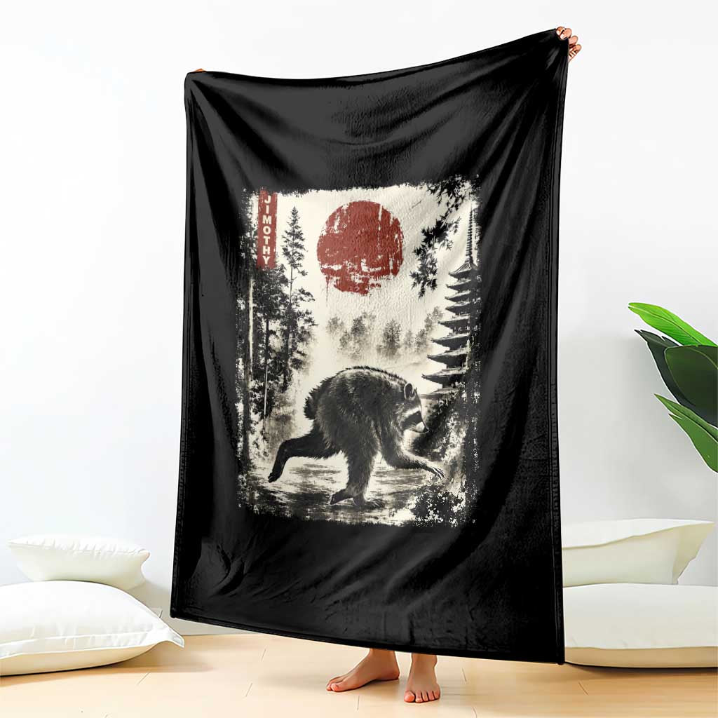 Jimothy the Raccoon Japanese Ukiyo-e Style Vintage Graphic Throw Blanket Viral Seattle Trash Panda Feral Legend Supporter
