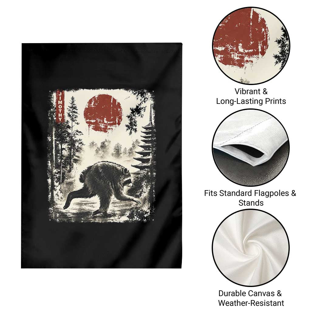 Jimothy the Raccoon Japanese Ukiyo-e Style Vintage Graphic Garden Flag Viral Seattle Trash Panda Feral Legend Supporter