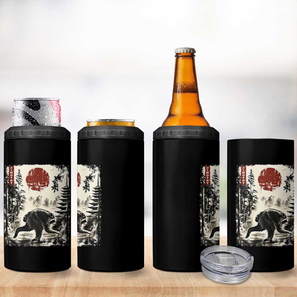 Jimothy the Raccoon Japanese Ukiyo-e Style Vintage Graphic 4 in 1 Can Cooler Tumbler Viral Seattle Trash Panda Feral Legend Supporter