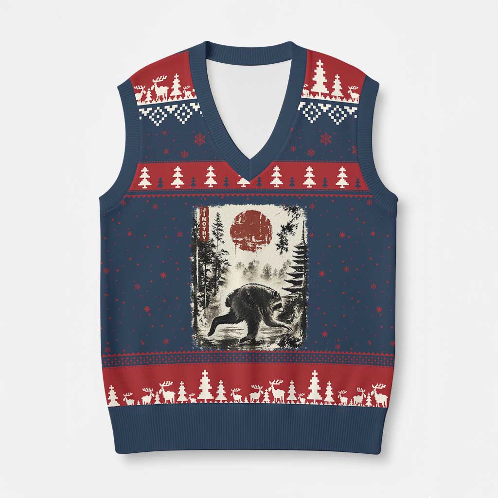 Jimothy the Raccoon Japanese Ukiyo-e Style Vintage Graphic V-Neck Knit Sweater Vest Viral Seattle Trash Panda Feral Legend Supporter