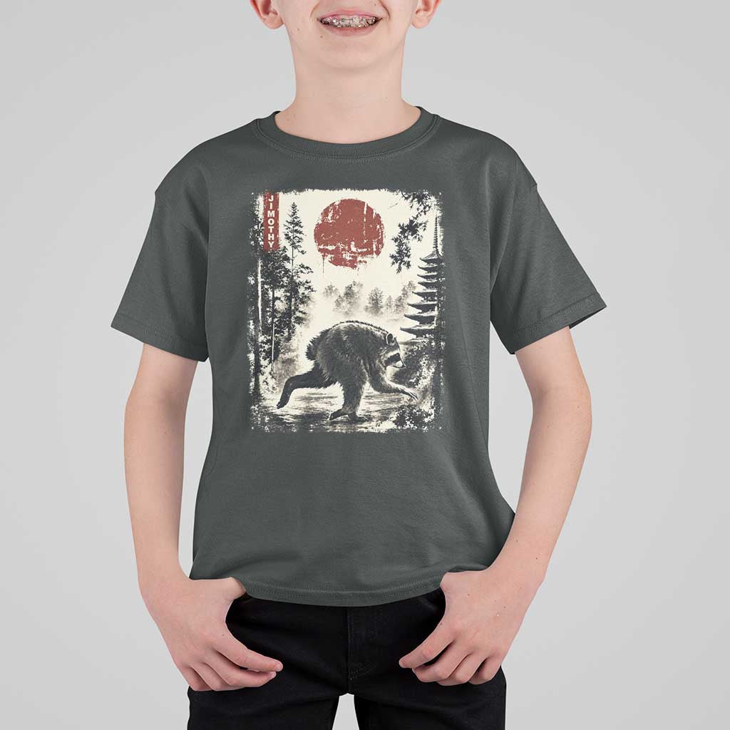 Jimothy the Raccoon Japanese Ukiyo-e Style Vintage Graphic T Shirt For Kid Viral Seattle Trash Panda Feral Legend Supporter