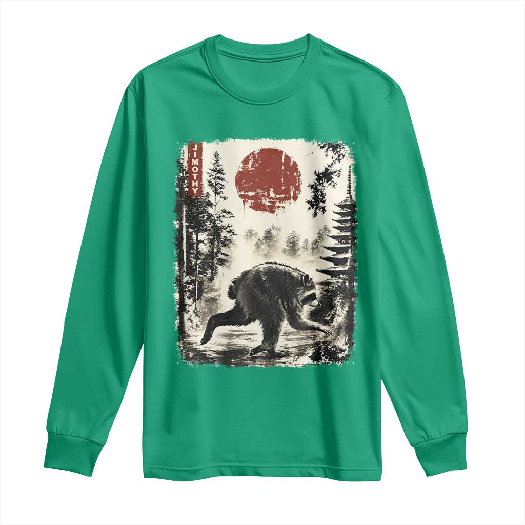Jimothy the Raccoon Japanese Ukiyo-e Style Vintage Graphic Long Sleeve Shirt Viral Seattle Trash Panda Feral Legend Supporter