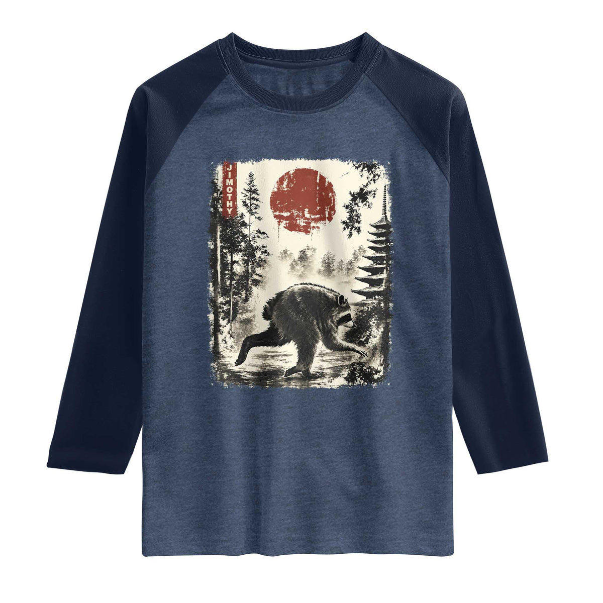 Jimothy the Raccoon Japanese Ukiyo-e Style Vintage Graphic Raglan Shirt Viral Seattle Trash Panda Feral Legend Supporter