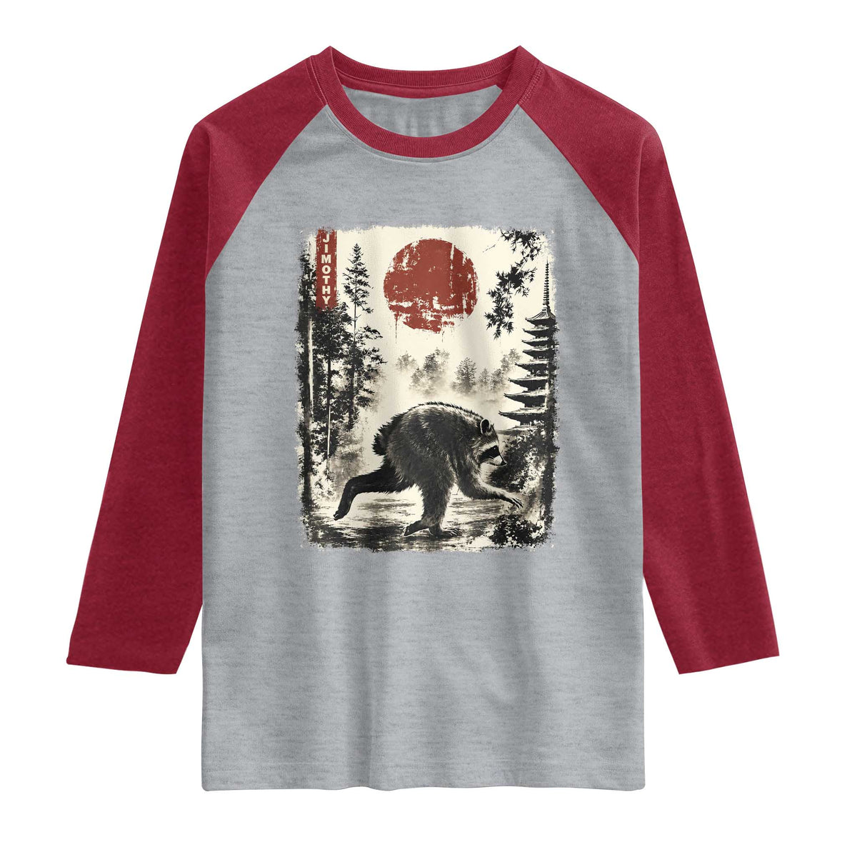 Jimothy the Raccoon Japanese Ukiyo-e Style Vintage Graphic Raglan Shirt Viral Seattle Trash Panda Feral Legend Supporter