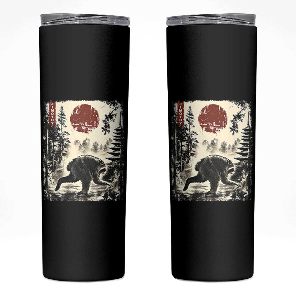 Jimothy the Raccoon Japanese Ukiyo-e Style Vintage Graphic Skinny Tumbler Viral Seattle Trash Panda Feral Legend Supporter