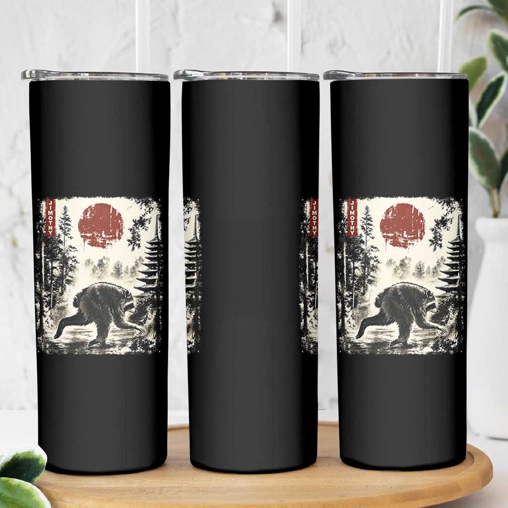Jimothy the Raccoon Japanese Ukiyo-e Style Vintage Graphic Skinny Tumbler Viral Seattle Trash Panda Feral Legend Supporter