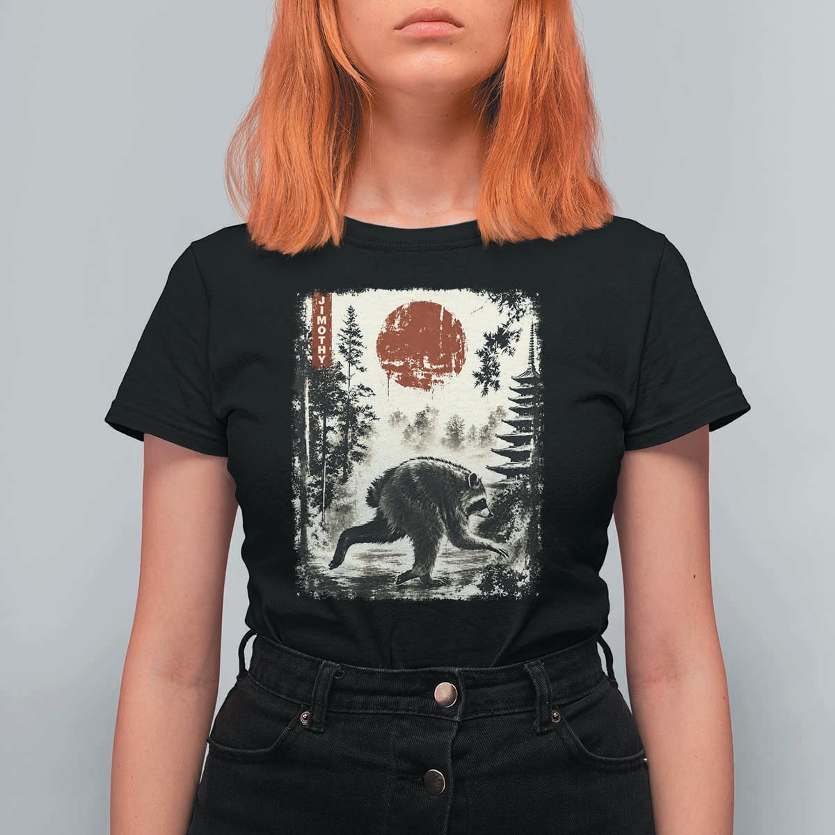 Jimothy the Raccoon Japanese Ukiyo-e Style Vintage Graphic T Shirt For Women Viral Seattle Trash Panda Feral Legend Supporter