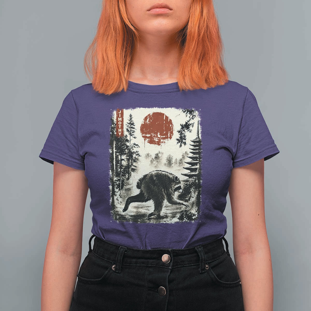 Jimothy the Raccoon Japanese Ukiyo-e Style Vintage Graphic T Shirt For Women Viral Seattle Trash Panda Feral Legend Supporter