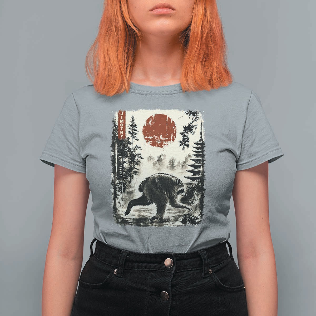 Jimothy the Raccoon Japanese Ukiyo-e Style Vintage Graphic T Shirt For Women Viral Seattle Trash Panda Feral Legend Supporter