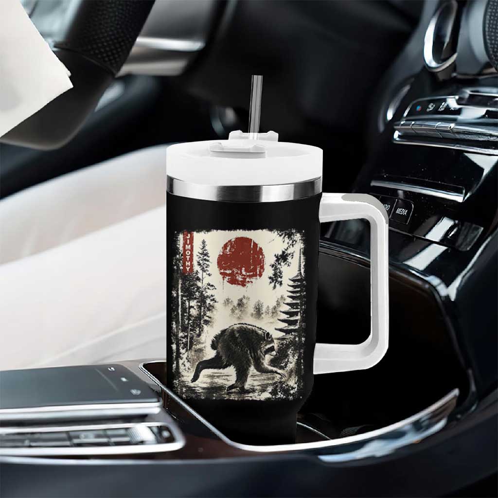 Jimothy the Raccoon Japanese Ukiyo-e Style Vintage Graphic Tumbler With Handle Viral Seattle Trash Panda Feral Legend Supporter