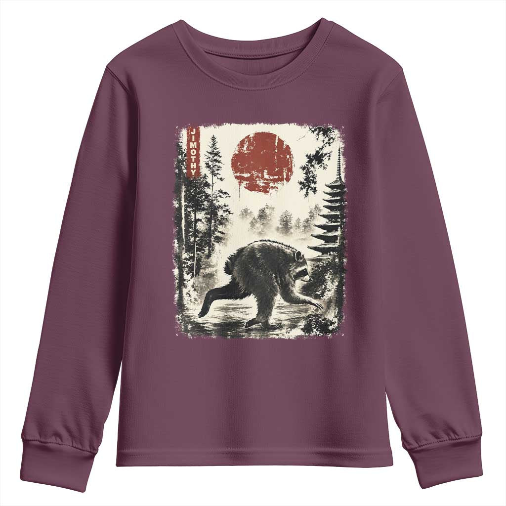 Jimothy the Raccoon Japanese Ukiyo-e Style Vintage Graphic Youth Sweatshirt Viral Seattle Trash Panda Feral Legend Supporter